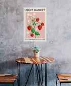 Letrero de lata de mercado de frutas con estampado de frutas y fresas, arte de