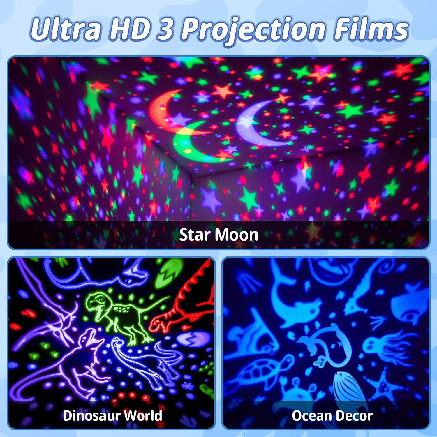 Moredig Lampara Proyector Estrellas Bebe, 360° Rotación Proyector Bebes  Luces y
