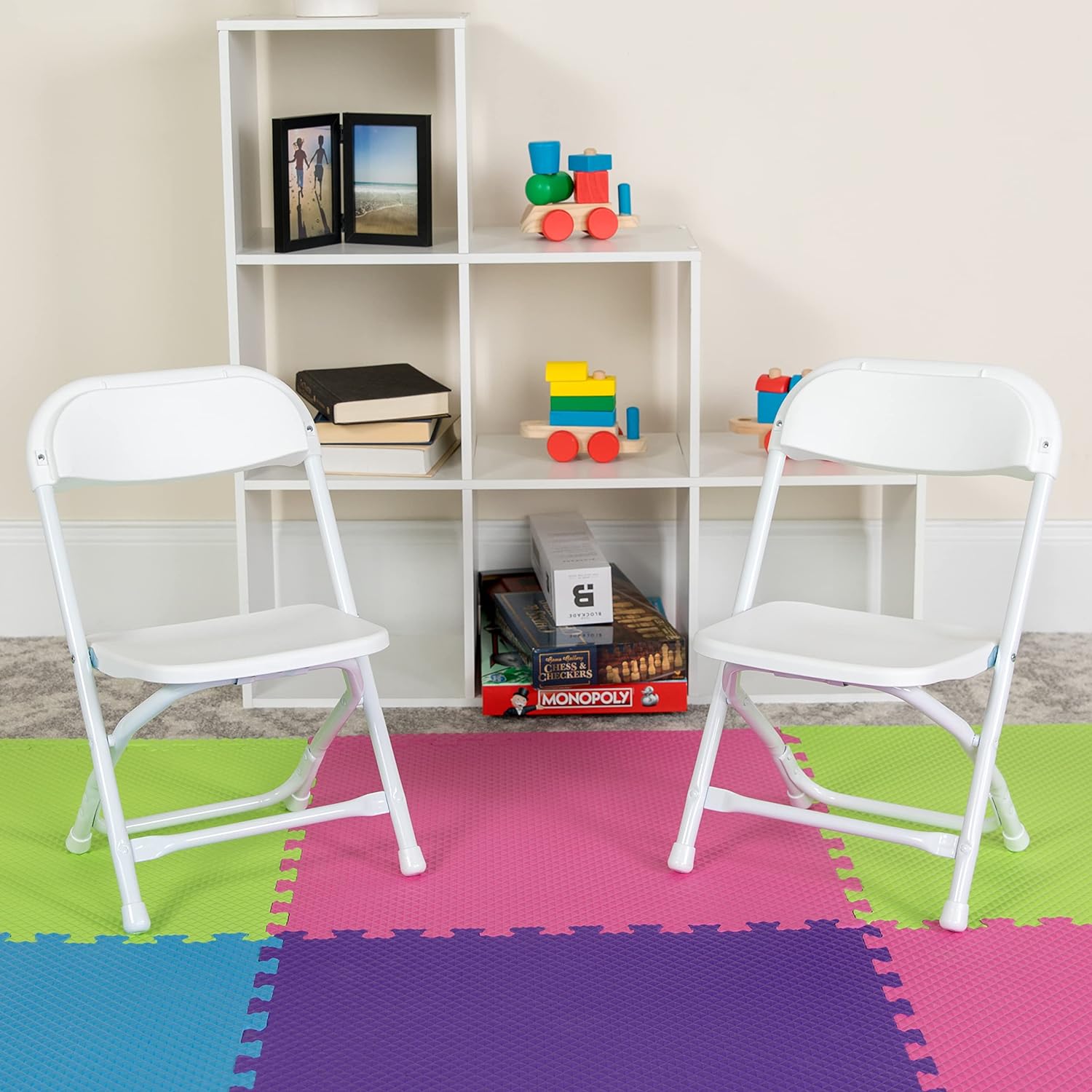 Muebles para niños silla plegable de plástico., Acero, Blanco