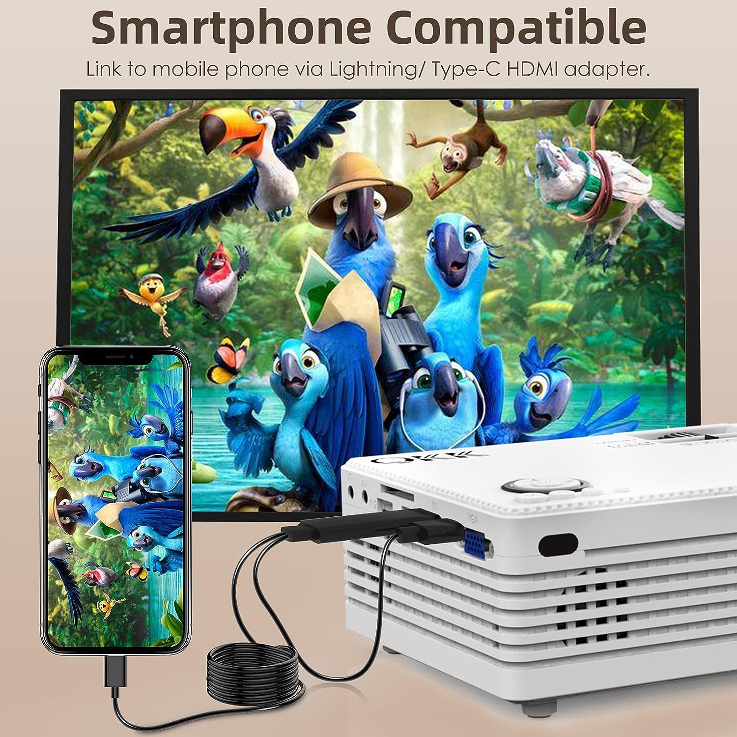 Proyector portátil 4500 lúmenes para entretenimiento de cine en casa, Full  HD 1080P, admite mini proyector HDMI AV USB con barra de sonido
