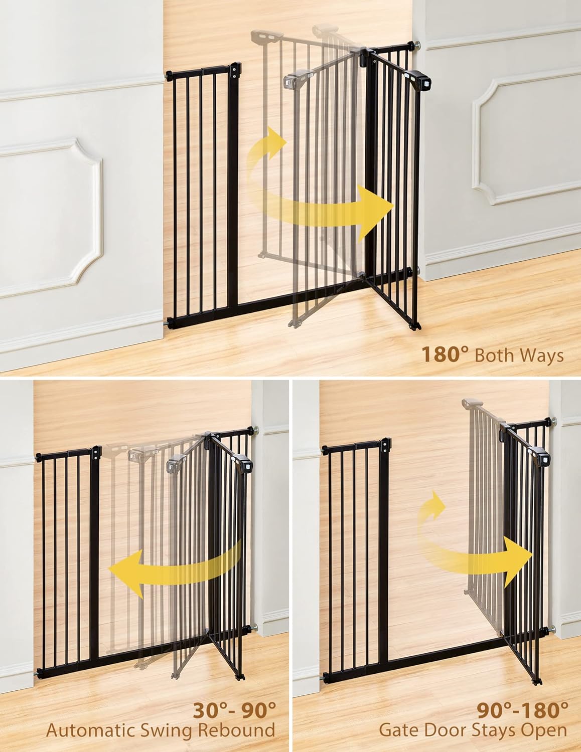 Etlegor Puerta de seguridad para bebés, puerta de seguridad de  madera de ajuste súper flexible para abrir de 76 a 31.9 in de ancho con  doble mecanismo de bloqueo, ideal para