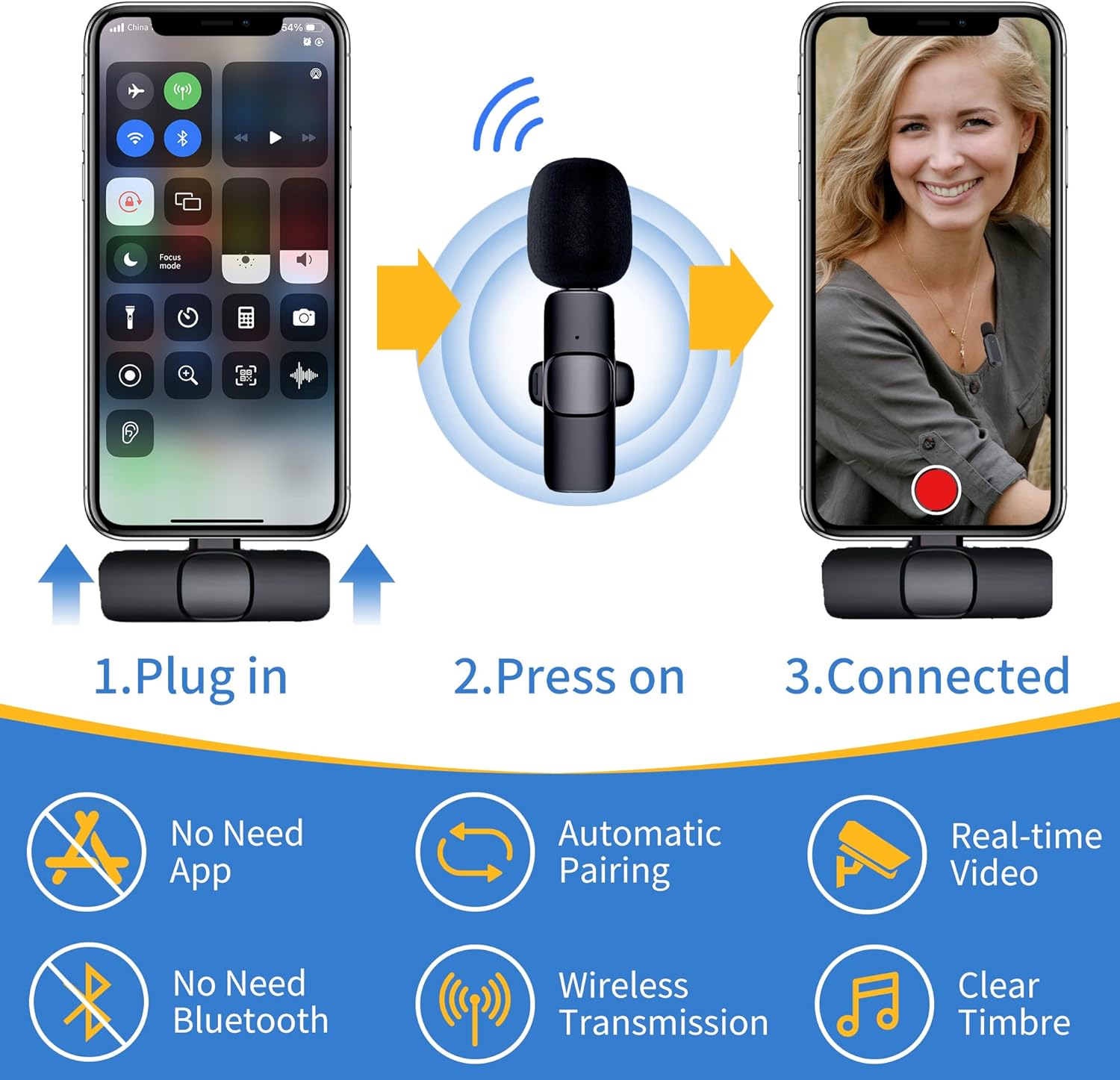 HMKCH Micrófono inalámbrico Lavalier para iPhone iPad, micrófono  inalámbrico Plug-Play para grabación, transmisión en vivo, , TikTok,  Facebook