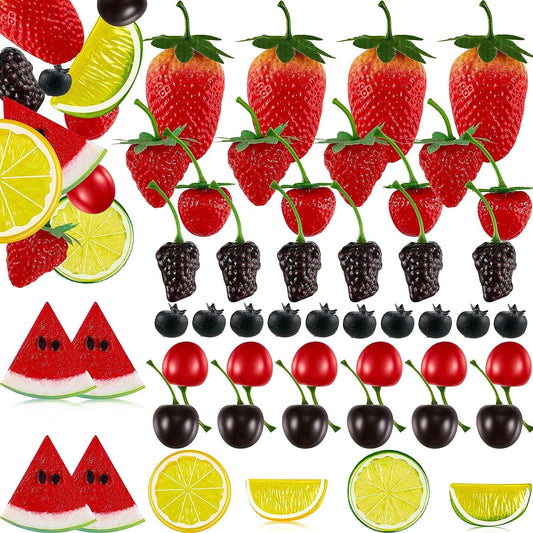 50 frutas artificiales de plástico realistas, 14 fresas falsas, 12 cerezas - VIRTUAL MUEBLES