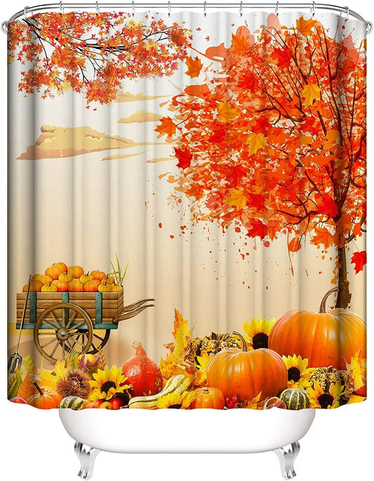 Cortina de ducha de otoño para baño, cortina de ducha de otoño con calabazas, - VIRTUAL MUEBLES