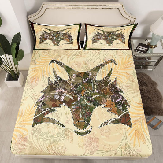 Juego de sábanas bajeras de tamaño Queen con diseño de camuflaje de bosque