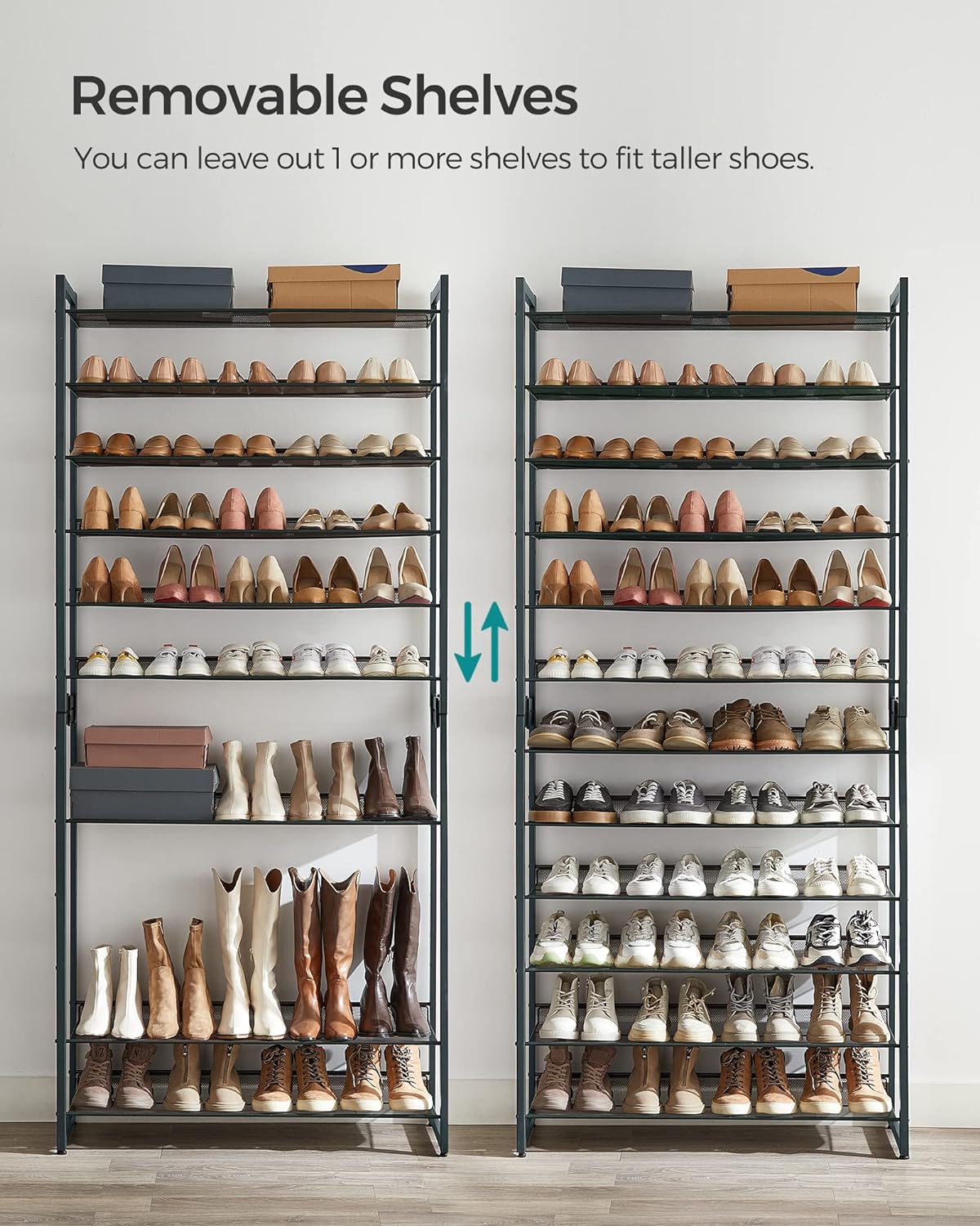SONGMICS Zapatero, organizador de zapatos de 10 niveles, estante de  almacenamiento de zapatos de metal para 20 pares de zapatos, fácil de  montar
