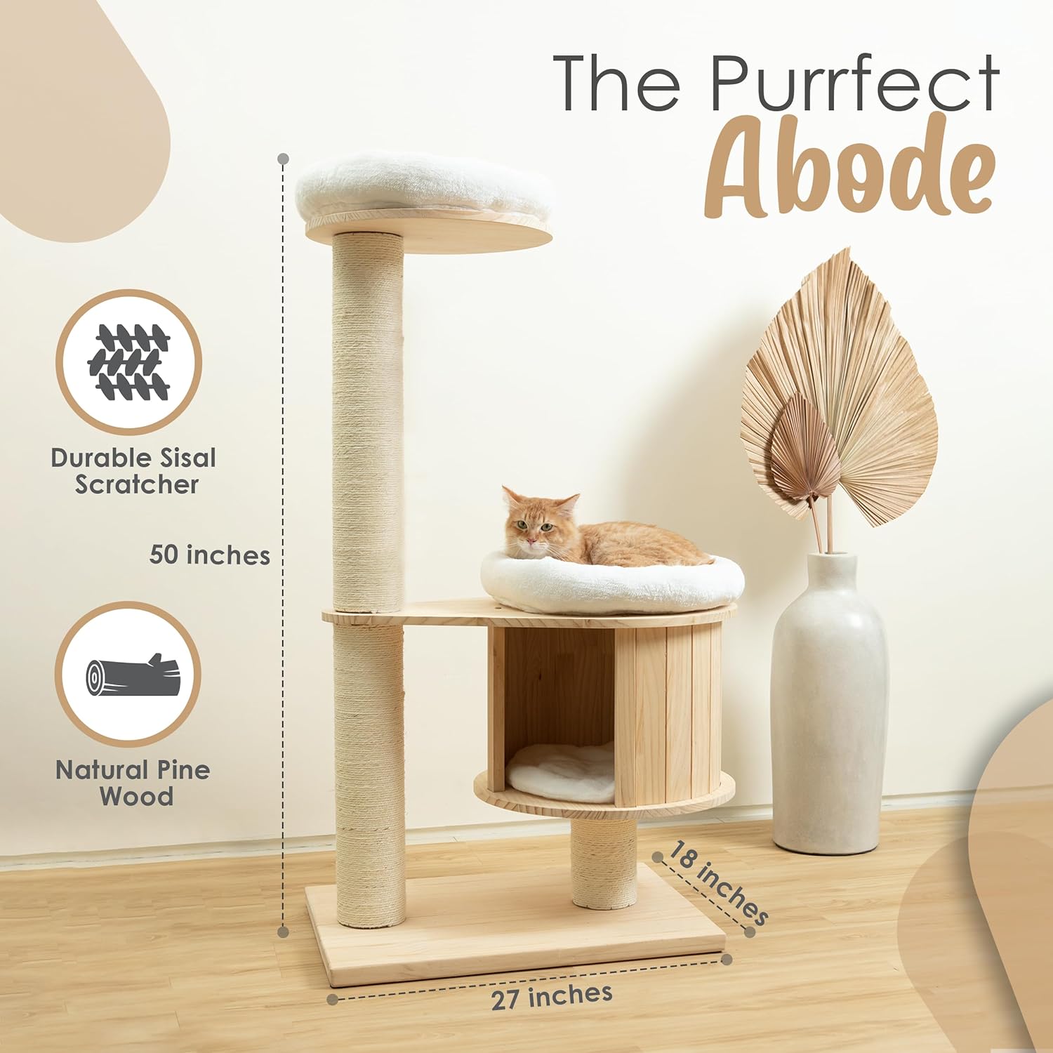 Moderno árbol para gatos de interior, torre de madera de lujo para gatos de 50