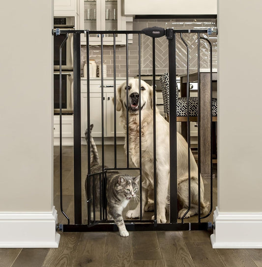 Puerta extra alta para mascotas con puerta pequeña para mascotas, incluye kit
