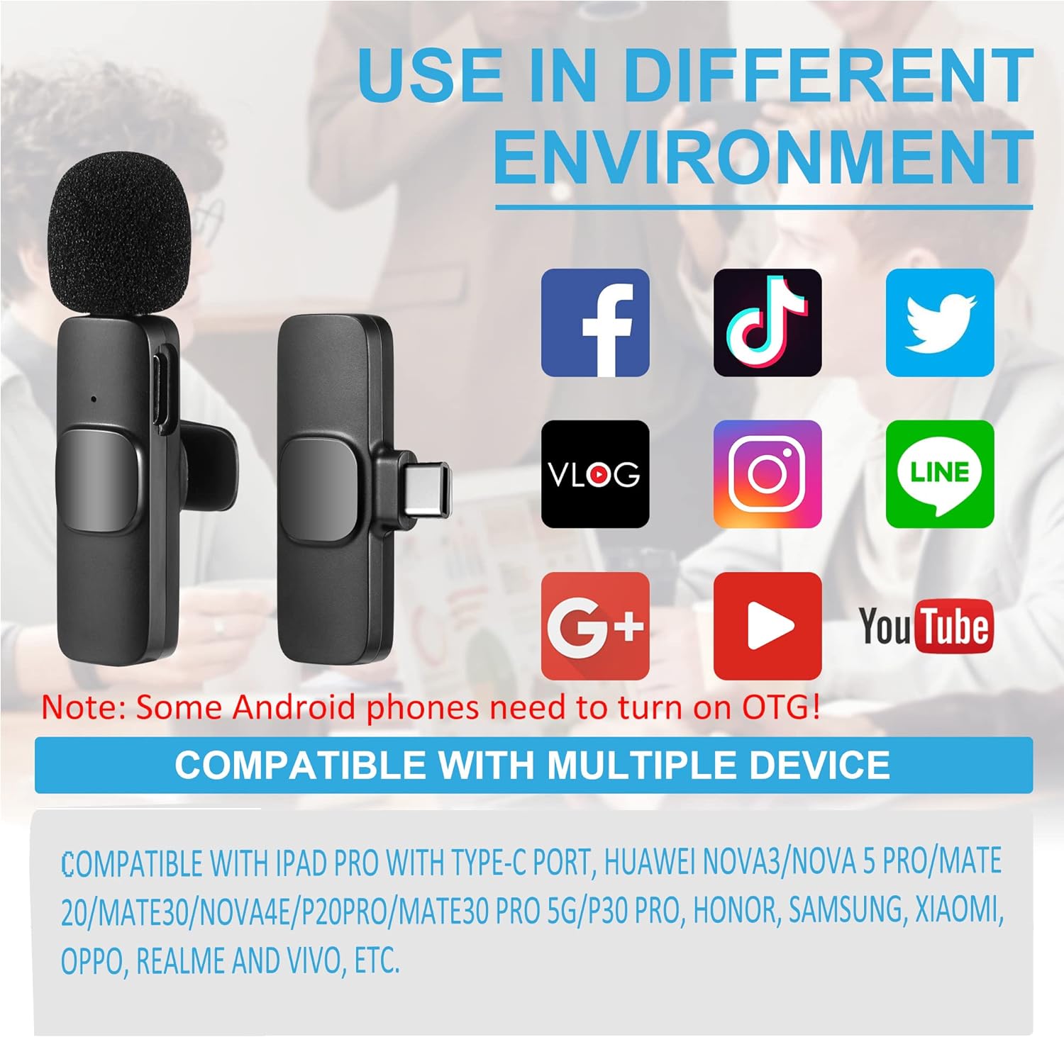 Micrófono Lavalier inalámbrico para teléfono (USB-C), micrófono inalámbrico  dual para grabación de video, transmisión en vivo, vlog, , TikTok,  Facebook, Zoom, reducción de ruido y conexión sin : Instrumentos Musicales  