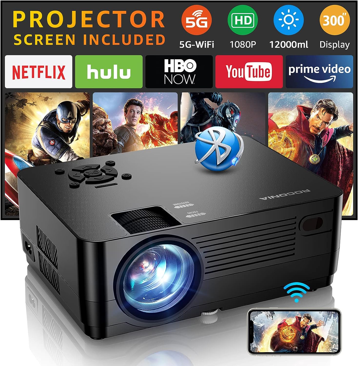 Proyector Bluetooth WiFi 5G proyector de películas nativo 1080P para e -  VIRTUAL MUEBLES