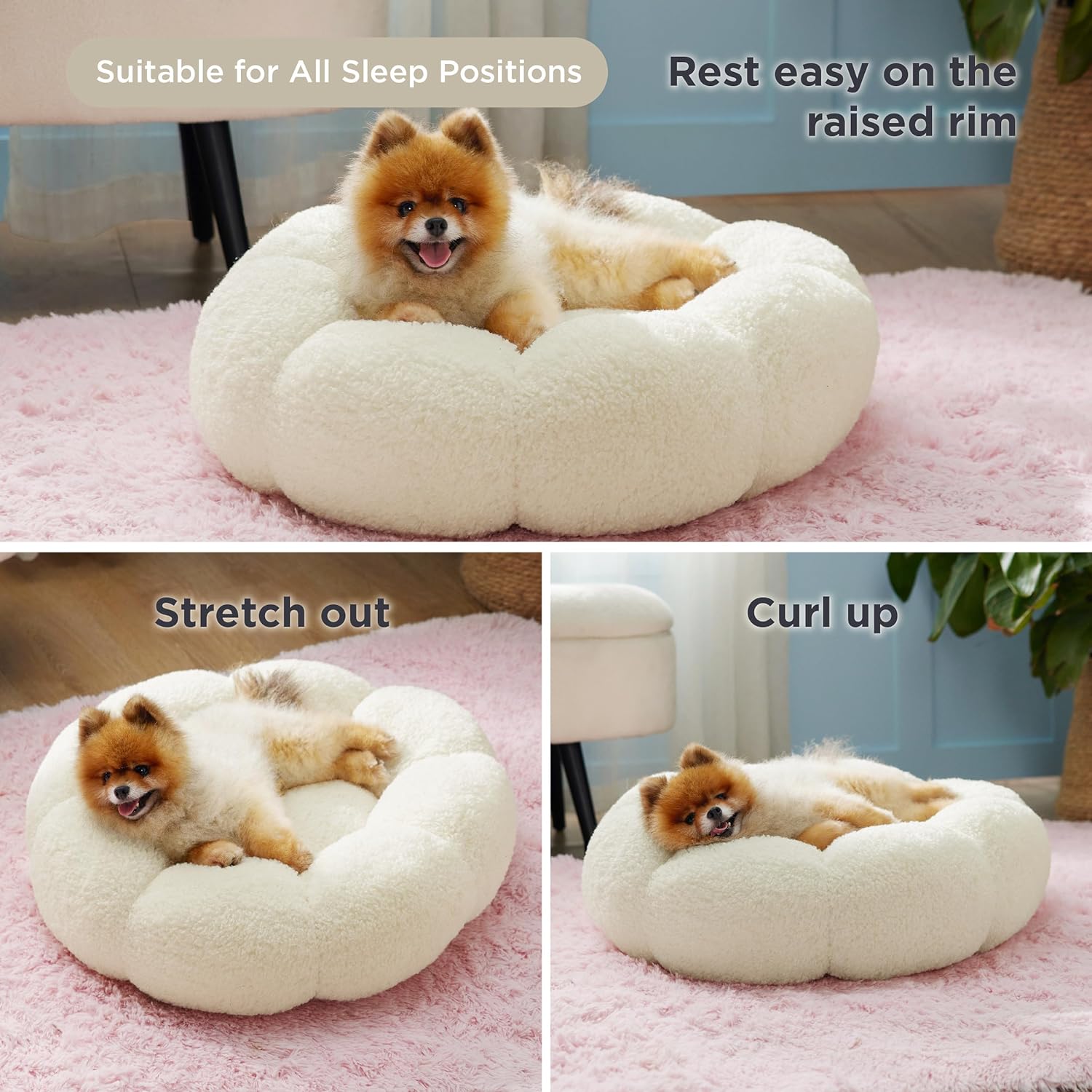 Lesure Cama calmante para perros pequeños, cama redonda y esponjosa con forma