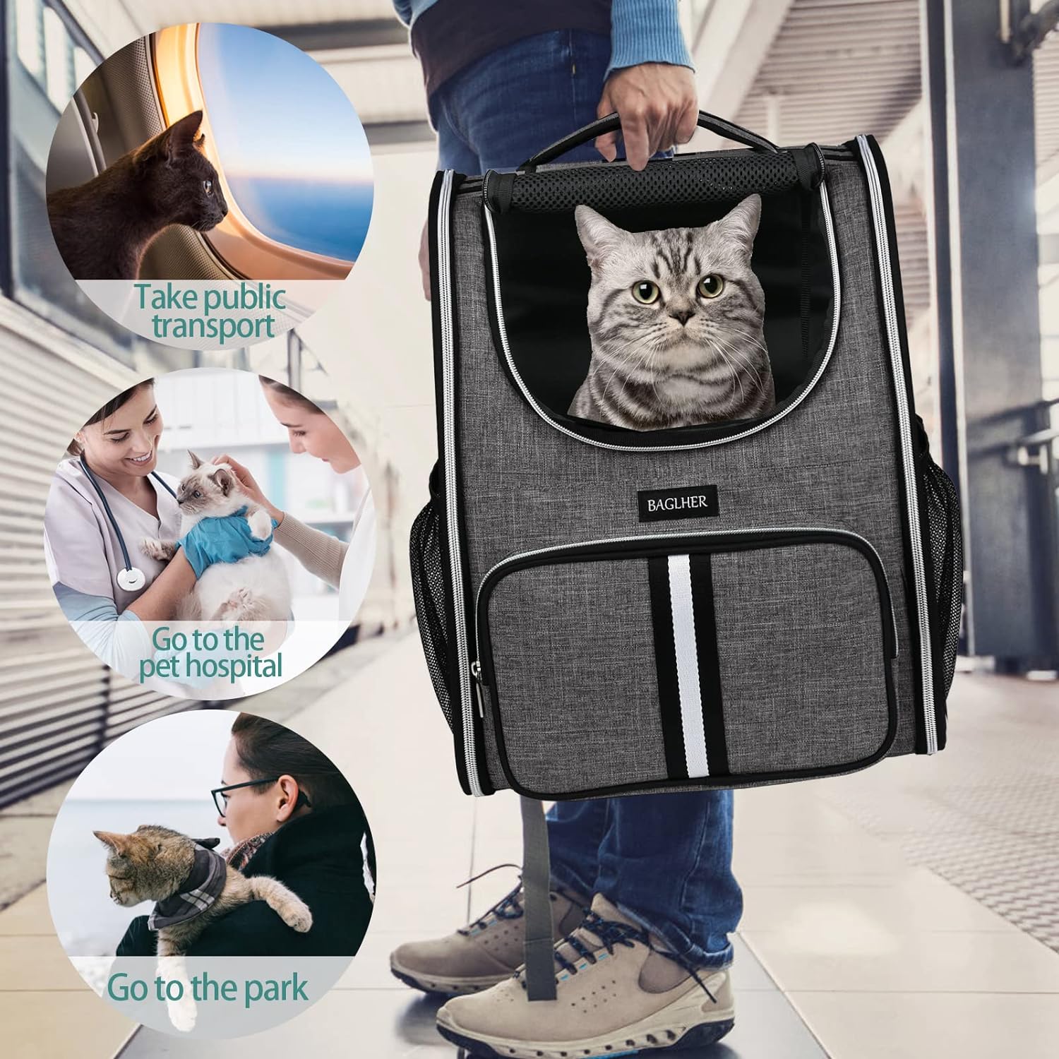 Mochila transportadora de mascotas, diseño ventilado, mochila de viaje para