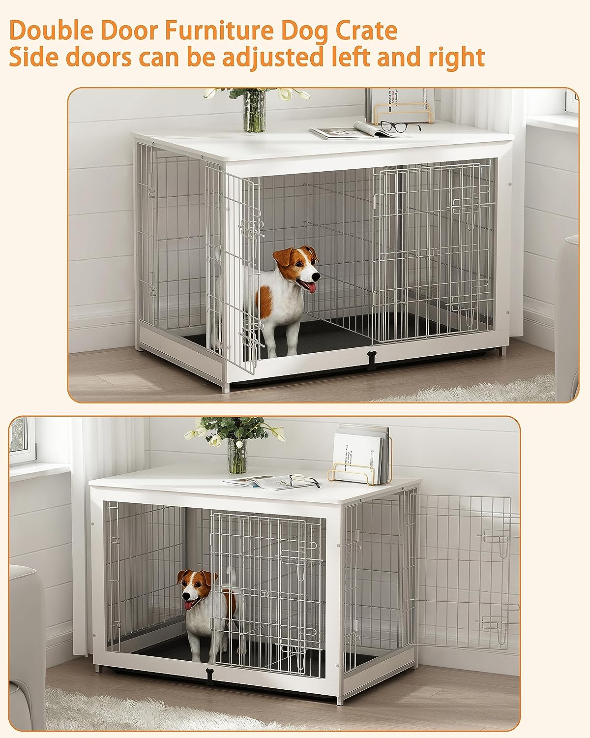 Mueble de madera para perros con panel divisor, mesa auxiliar de jaula para
