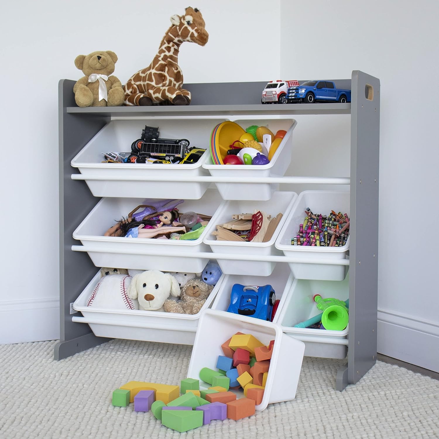 Inspire Organizador de juguetes con estante y 9 contenedores de almacenamiento,