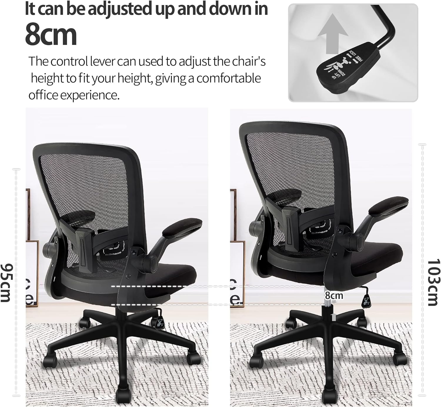Silla de oficina, ergonómica de escritorio con altura ajustable y soporte