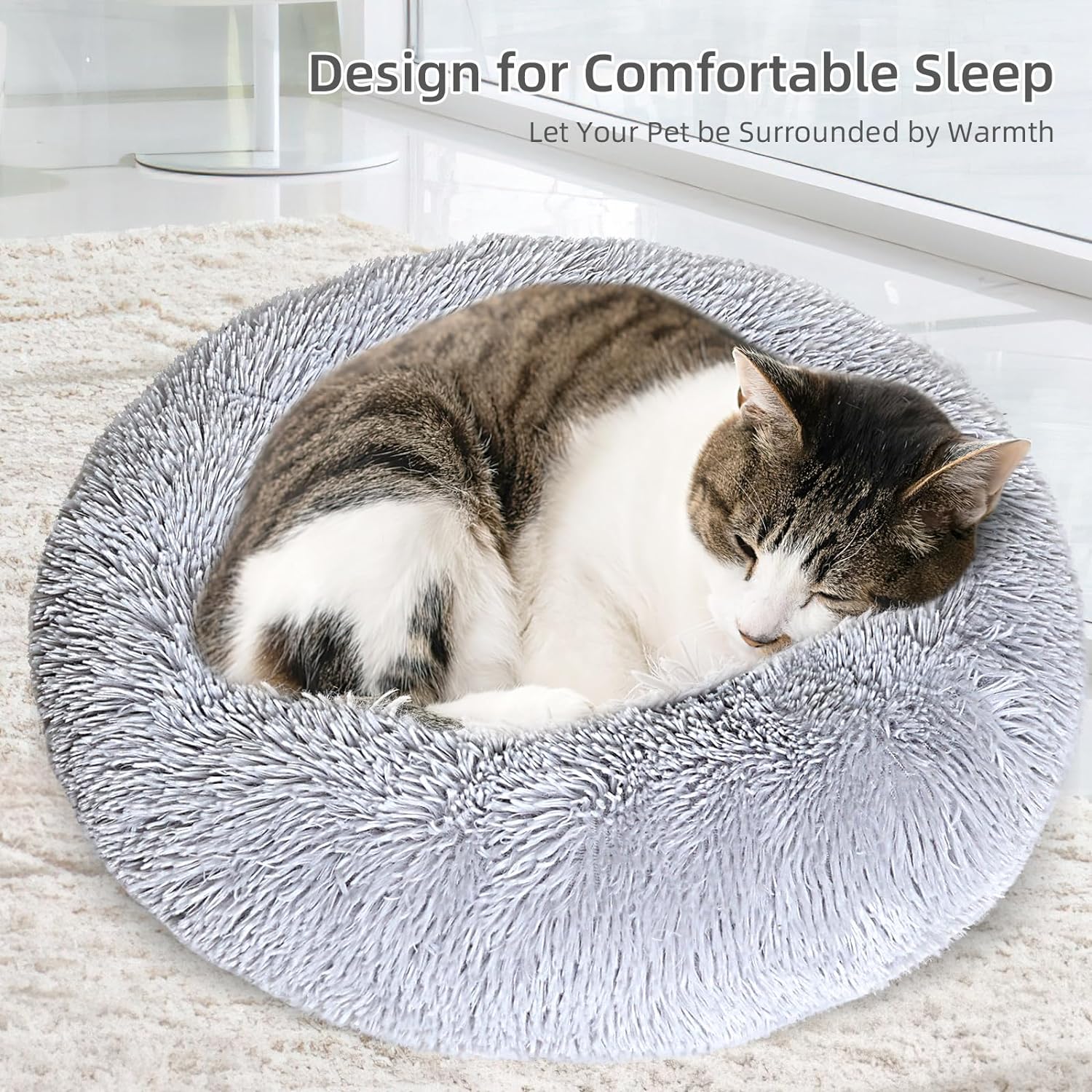 Cama para gatos de interior, cama relajante de felpa suave y relajante de 20