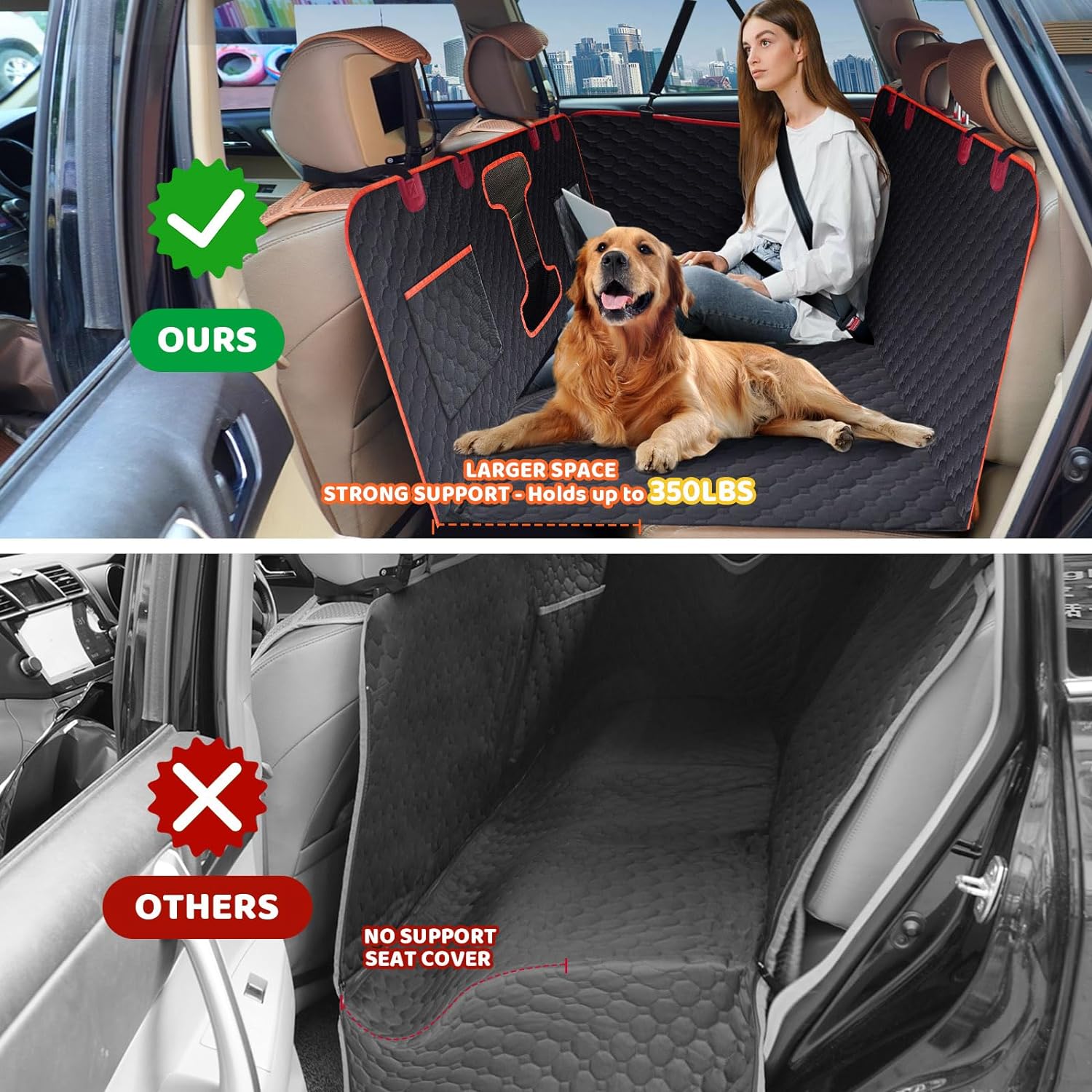 Extensor de asiento trasero para perros, funda de asiento de coche