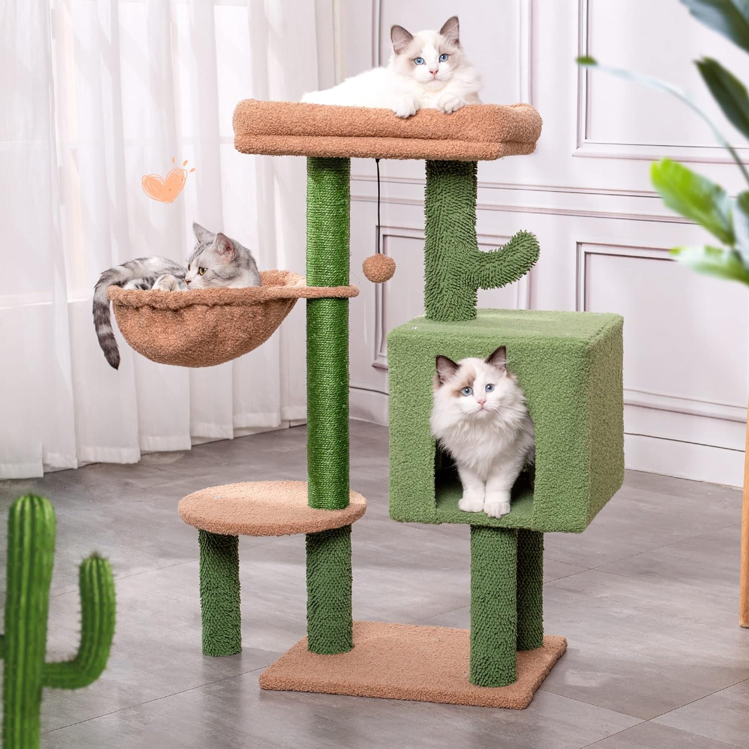 Árbol para gatos, bonito árbol de torre para gatos, cactus y gatos, poste