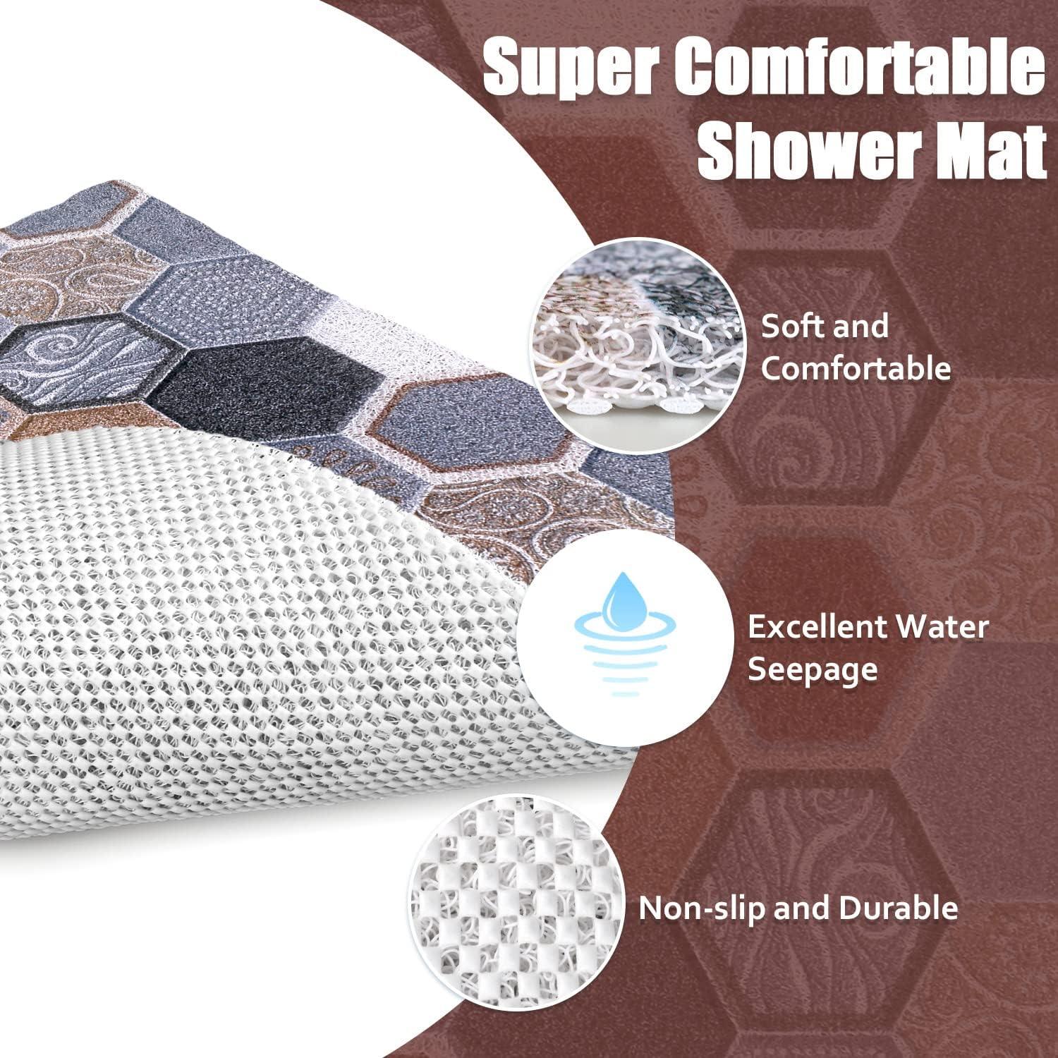 KESFEY Tapete de ducha antideslizante de 16 x 24 pulgadas, suave,  texturizado, de secado rápido, fácil limpieza, tapete de ducha para áreas  húmedas de