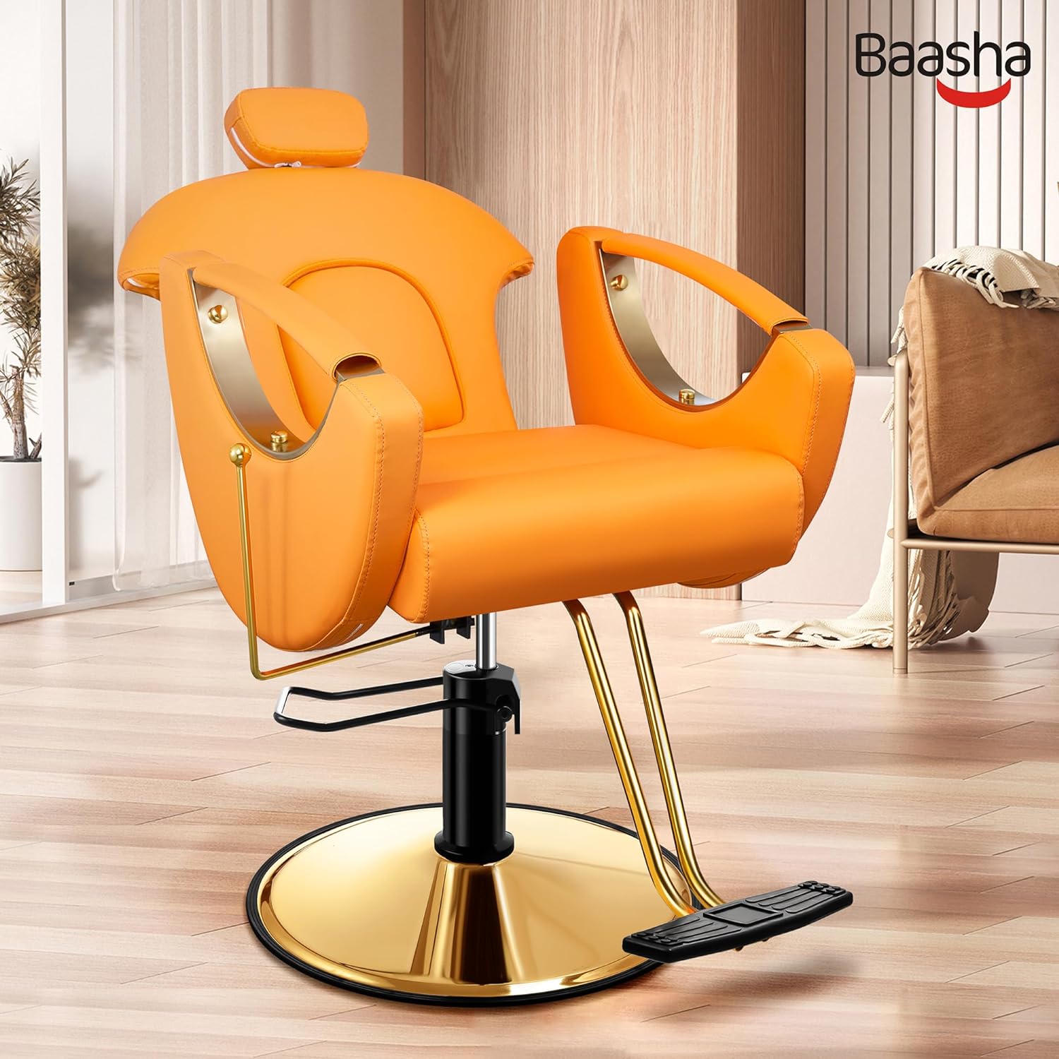 Silla de peluquería reclinable, silla de salón dorada multiusos