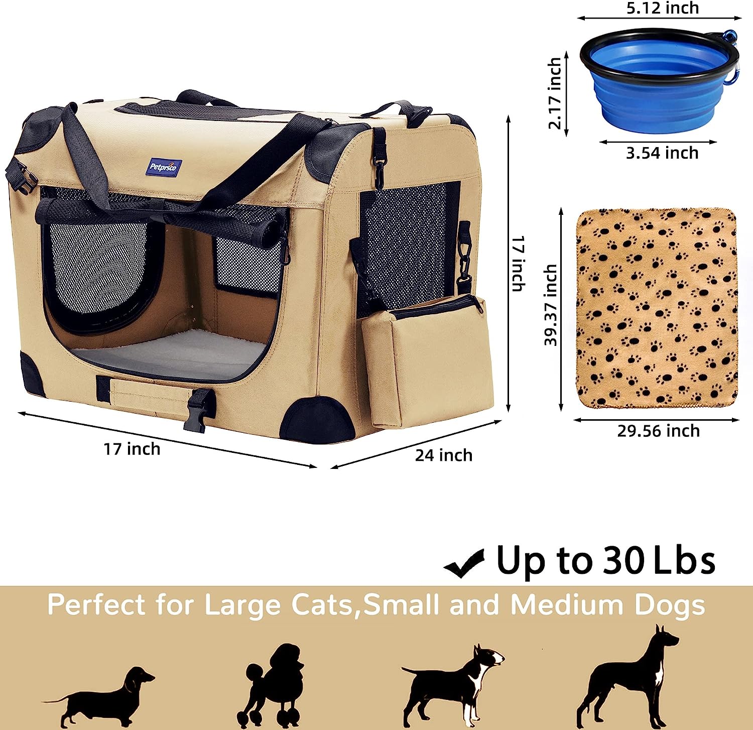 Jaula plegable portátil para perros, jaula de viaje para perros de 24 x 17 x 17