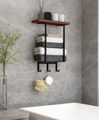 Toallero para baño montado en la pared, toallero con estante de madera y 3 - VIRTUAL MUEBLES