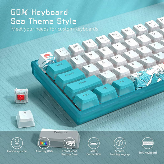 Teclado 60% por ciento, teclado mecánico RGB con cable para juegos, teclado