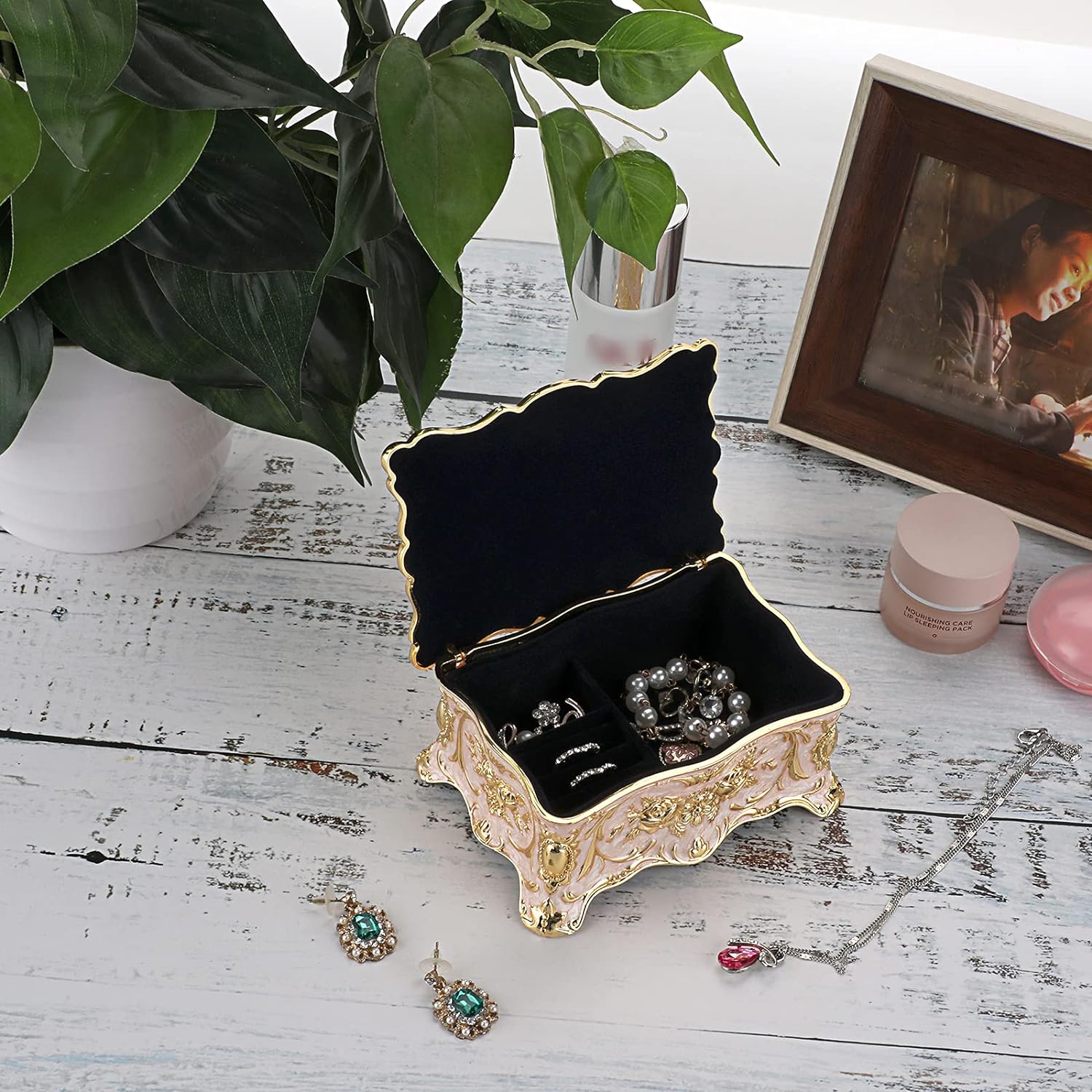 Hipiw Caja organizadora de joyas vintage, caja de almacenamiento de metal para