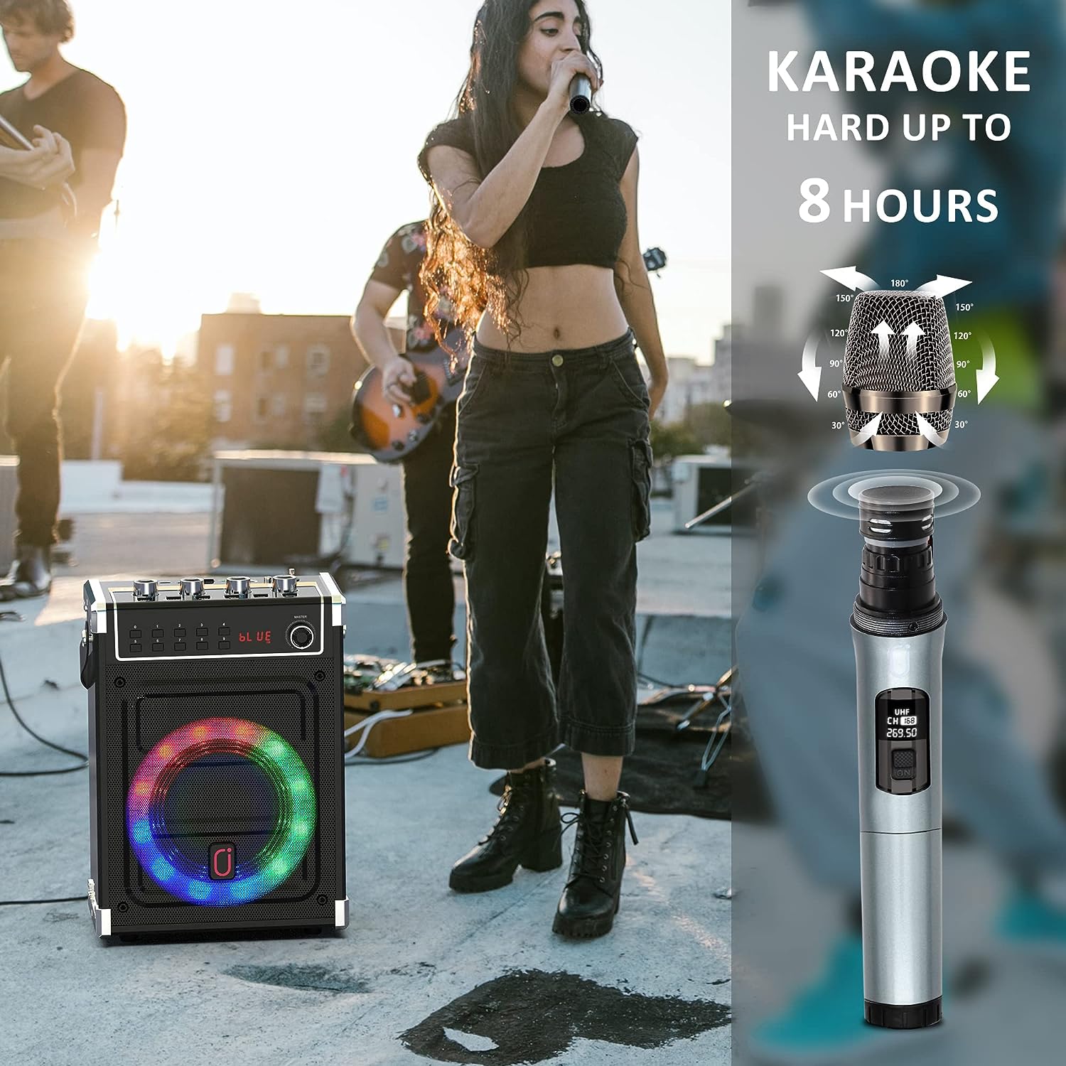 Máquina de karaoke con dos micrófonos inalámbricos, ajuste de gravesagudos y