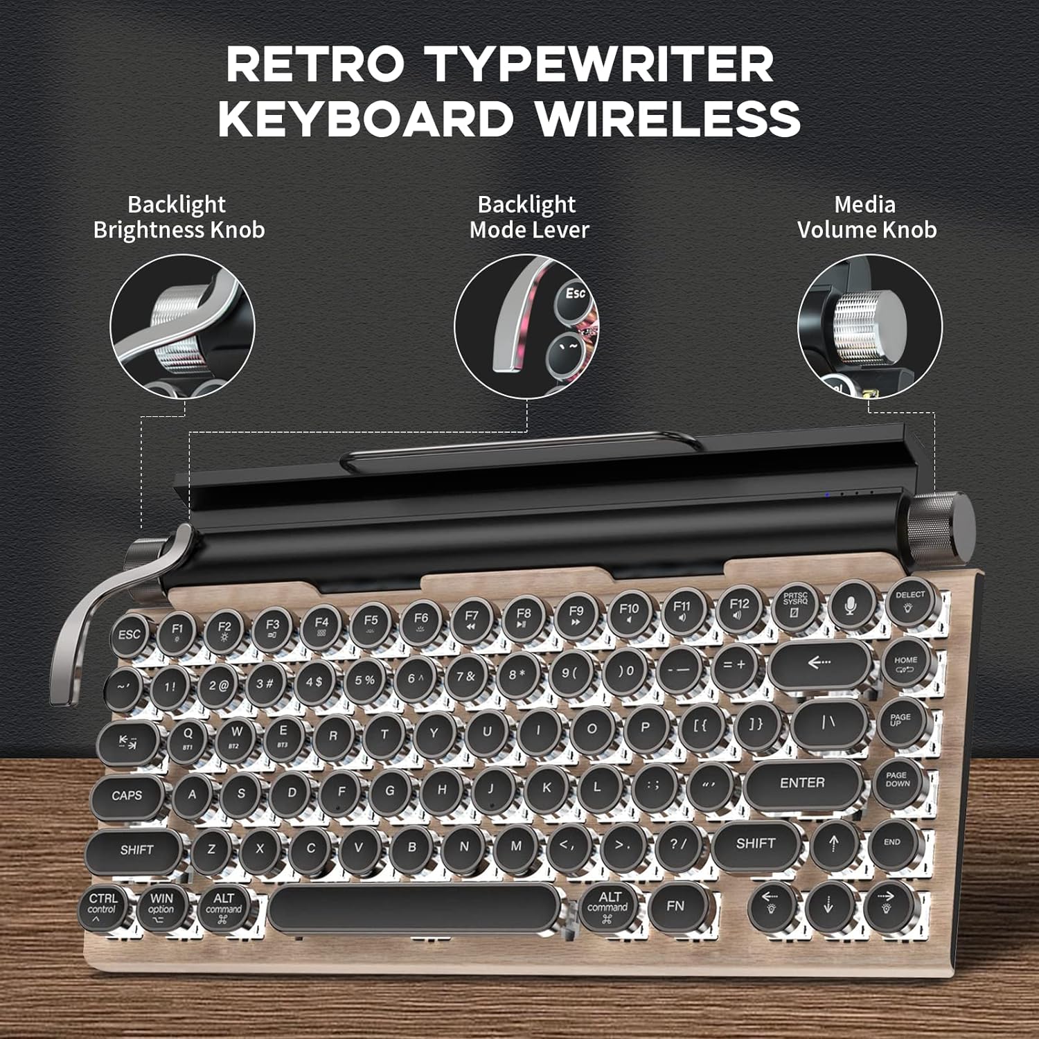 Teclado de máquina de escribir retro inalámbrico, teclado mecánico vintage  para juegos de 83 teclas con interruptores azules punk, 14 modos de – Yaxa  Colombia
