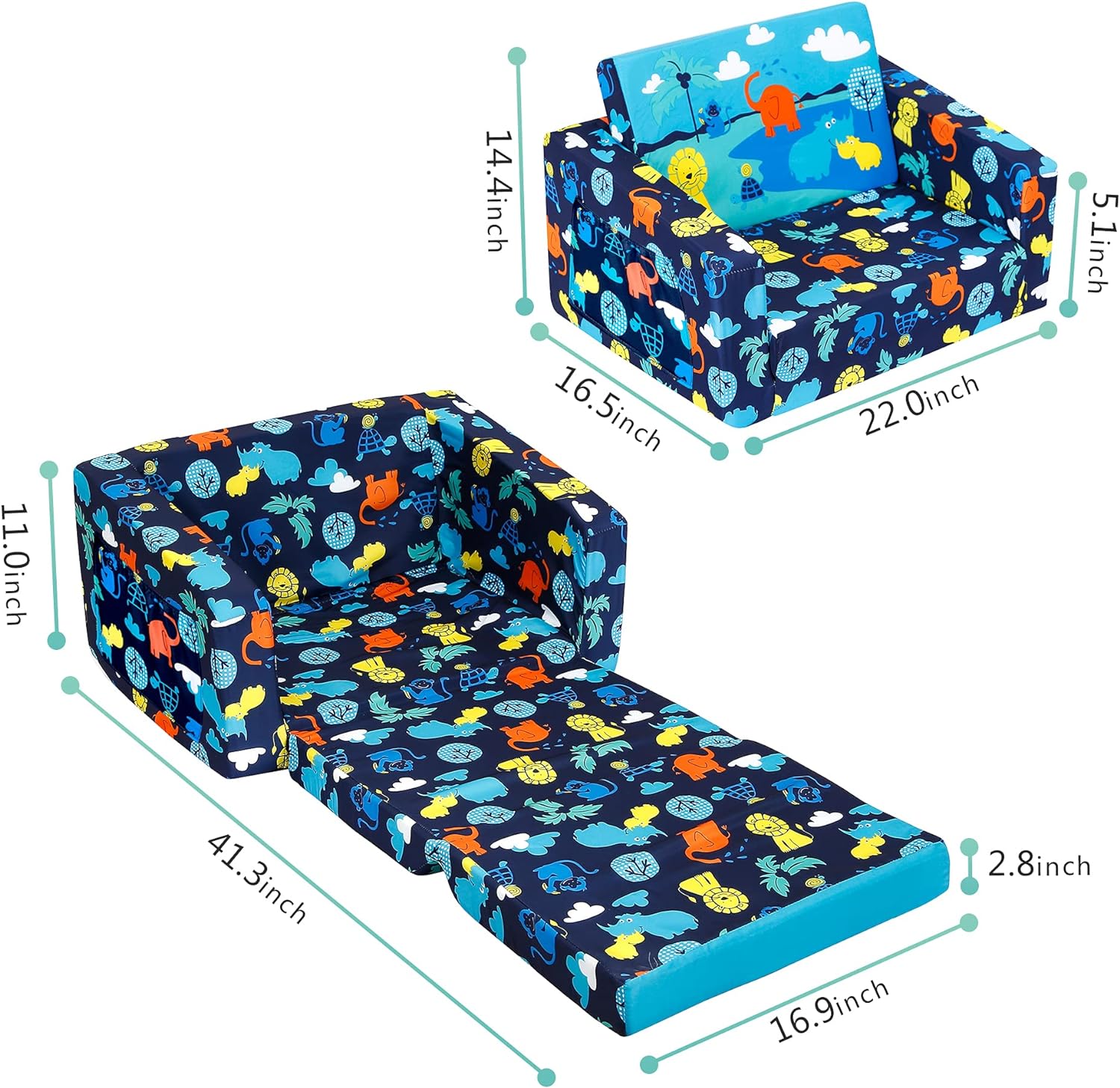 Sofás para niños, sofá cama tapizado para bebé, silla reclinable abierta
