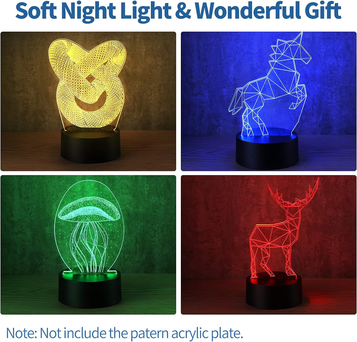 Paquete de 35 bases de luz LED 3D de 16 colores, base de lámpara LED de