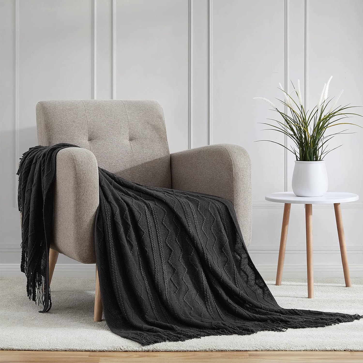 Manta de punto suave con textura sólida para sofá, manta decorativa de punto,