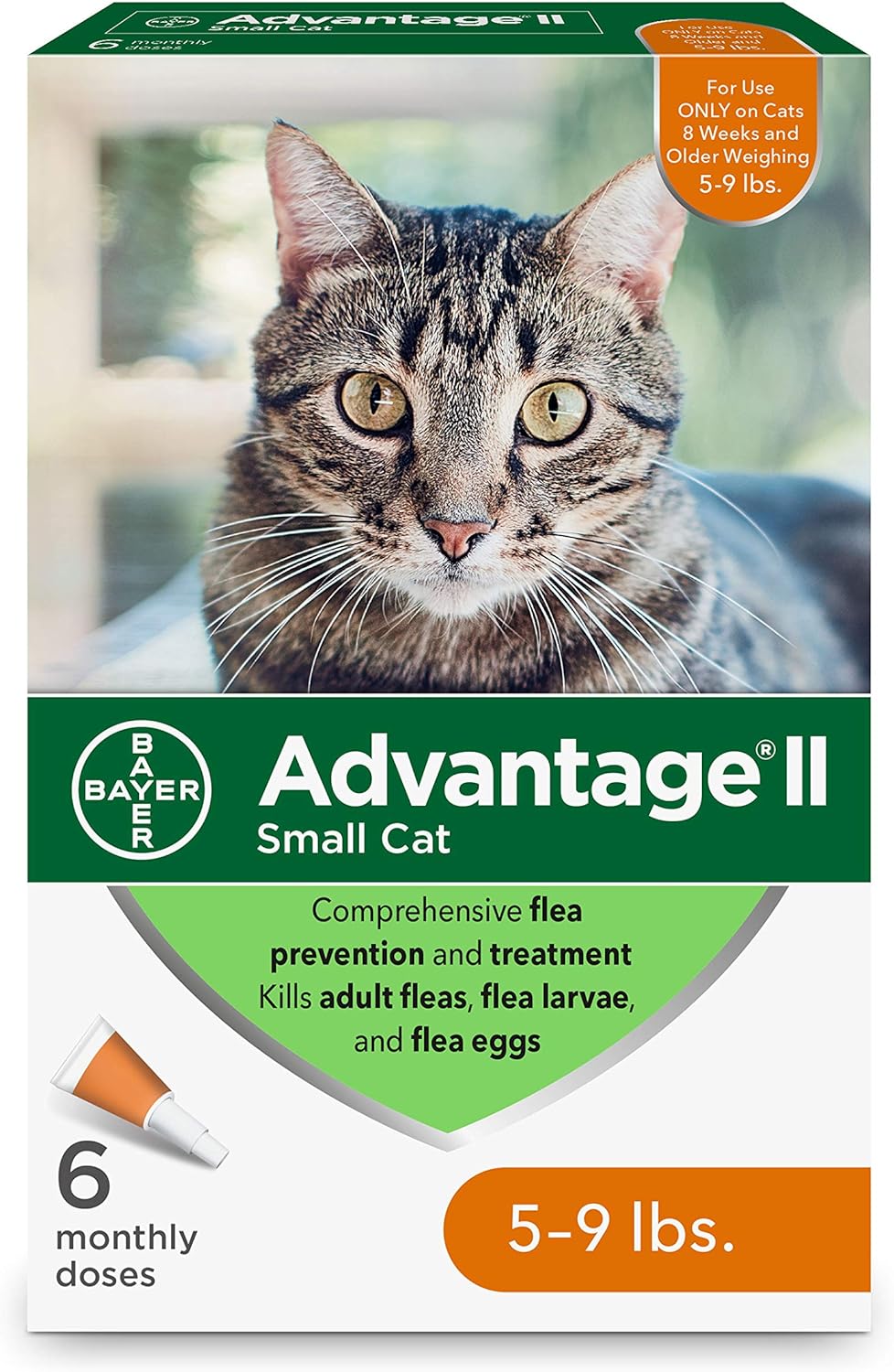 Advantage II Tratamiento y prevención de pulgas para gatos pequeños, 5-9 libras
