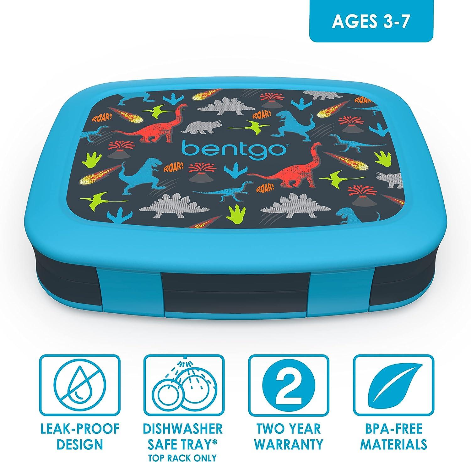  Bentgo® Kids Prints - Lonchera infantil a prueba de fugas, 5  compartimentos, estilo bento, tamaño de porción ideal para edades de 3 a 7  años, sin bisfenol A, material apto para