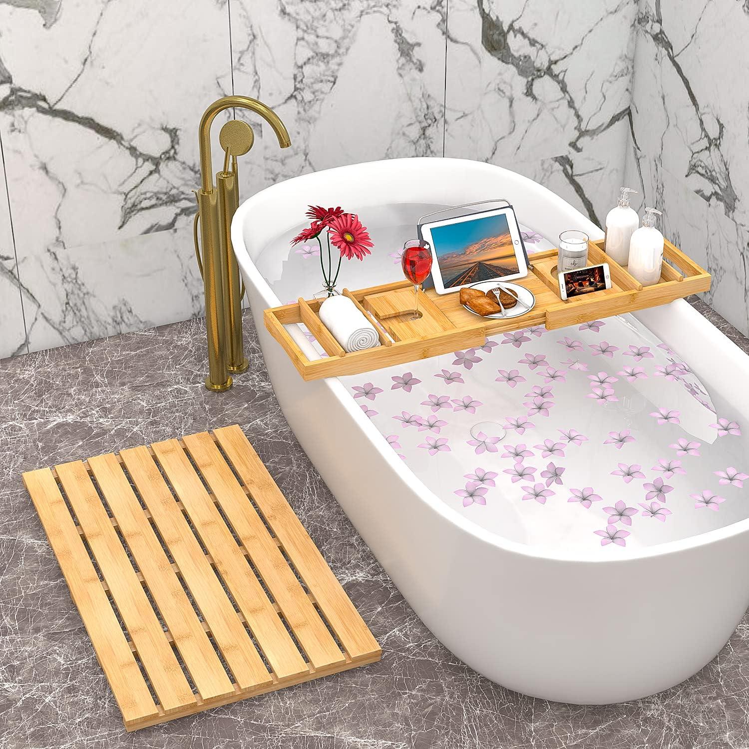 Bandeja de bañera, bandeja de baño de lujo de bambú expandible para ba -  VIRTUAL MUEBLES
