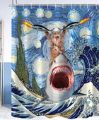 Divertida cortina de ducha con diseño de gato con diseño de tiburón, ondas - VIRTUAL MUEBLES