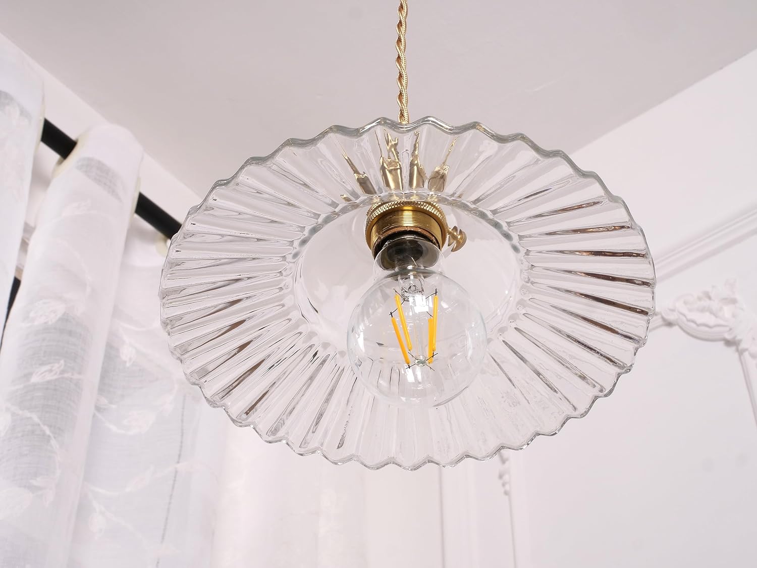Shenmoyl Lámpara colgante retro de cristal de loto transparente, lámpara
