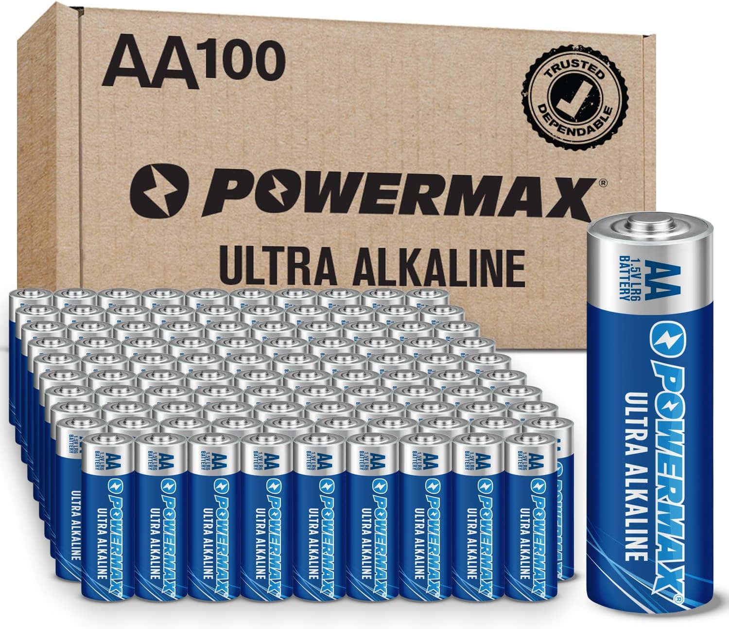 Powermax 100 pilas AA de larga duración, batería alcalina de larga dur -  VIRTUAL MUEBLES