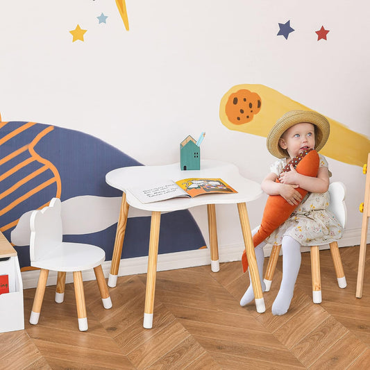 Qaba Juego de mesa y silla de madera para niños, ideal para arte, comidas,