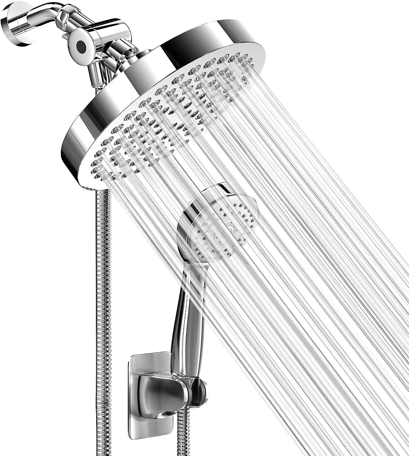 Cabezal de ducha fijo de alta presión con 5 ajustes con rótula giratoria de  metal ajustable, experiencia de ducha relajada incluso con bajo flujo de