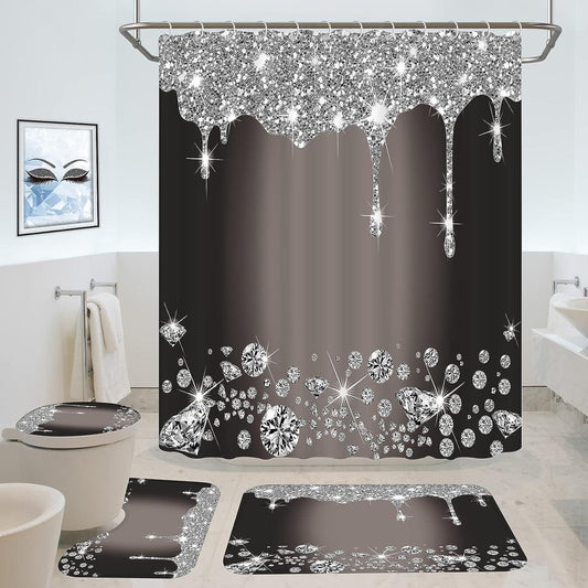 Juego de 4 cortinas de ducha de diamantes con purpurina, decoración de baño con - VIRTUAL MUEBLES