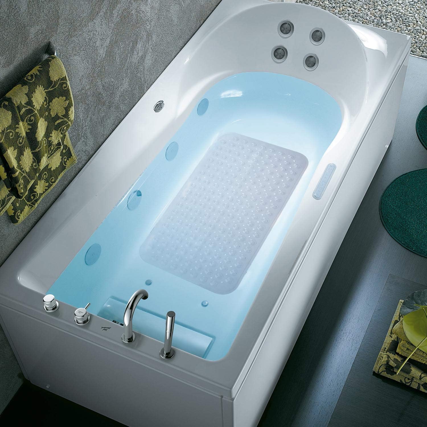 DEXI Tapete de bañera antideslizante para baño, bañera, lavable con  ventosa, 16 x 35 pulgadas, color azul