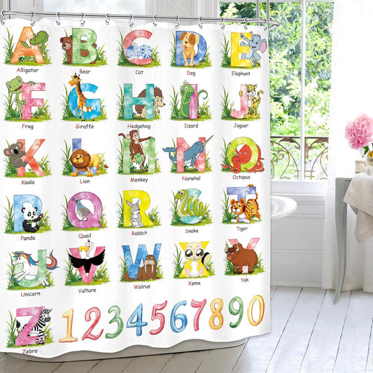 MESHELLY Cortina de ducha con alfabeto ABC para niños, 60 pulgadas de ancho x - VIRTUAL MUEBLES