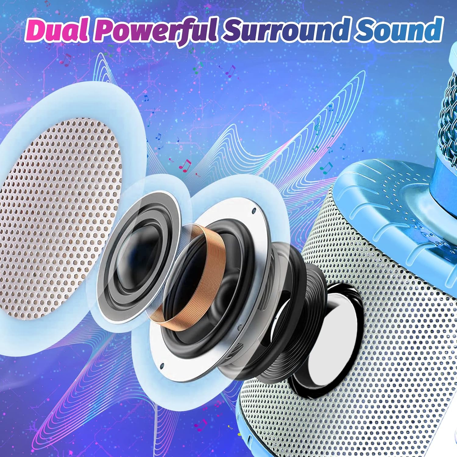 Paquete de 2 micrófonos inalámbricos Bluetooth para karaoke, 5 en 1, portátil,