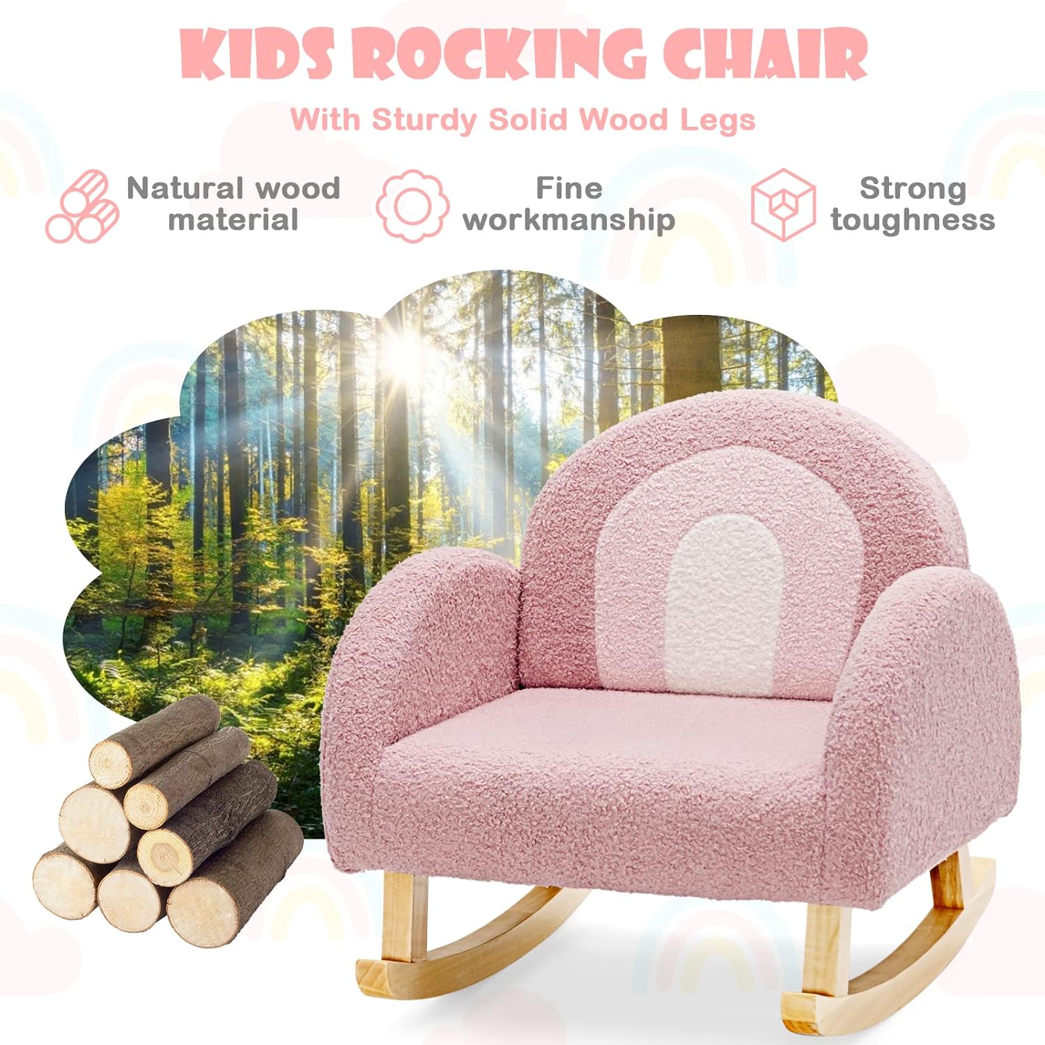 INFANS Sofá para niños, mecedora para niños pequeños con marco de madera  maciza, diseño antivuelcos, tela de felpa, sillón infantil para guardería