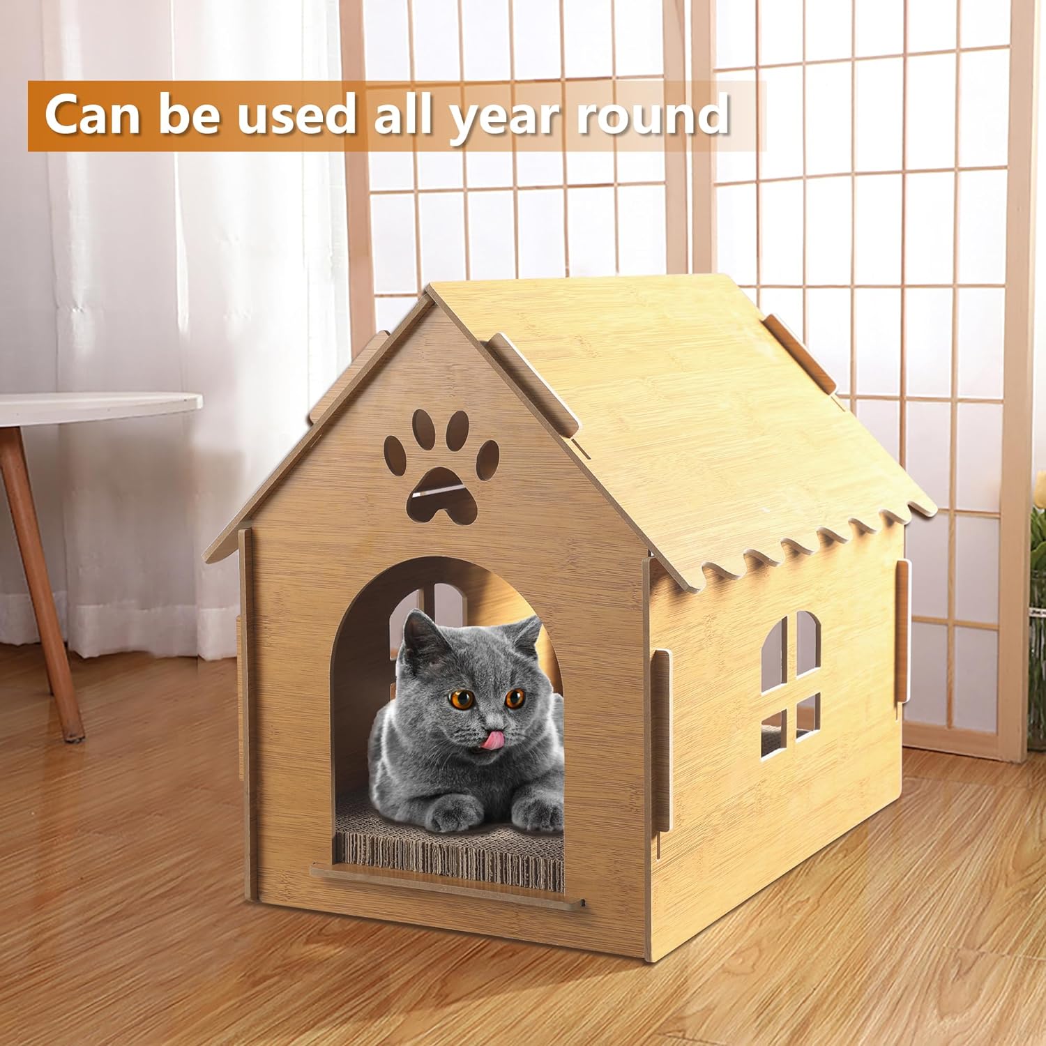 Rascador de cartón para gatos, casa rascador de madera para gatos con