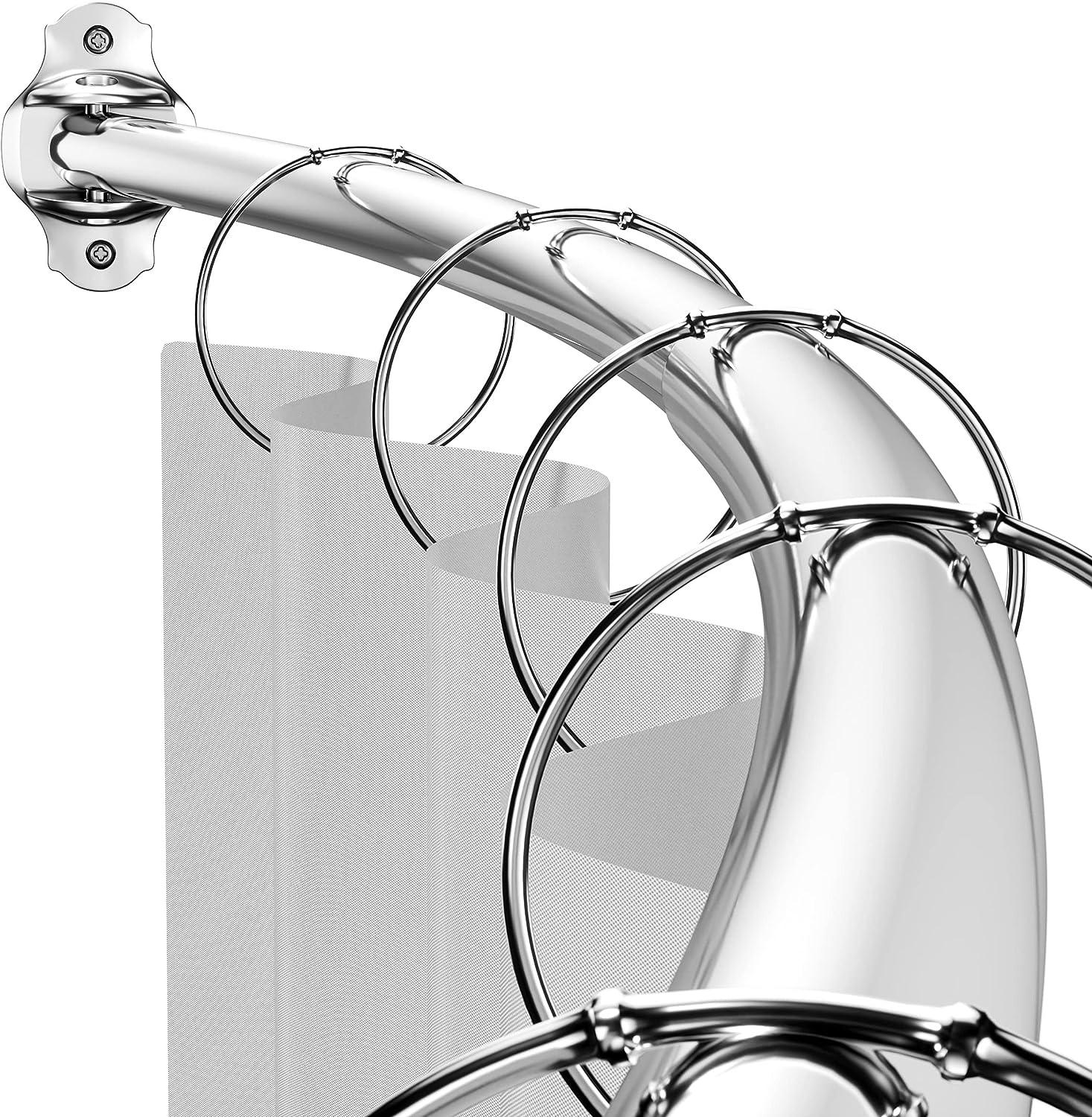 Barra de cortina de ducha curvada, ajustable, libre, 24 anillos, resistente  al óxido, expandible, de acero inoxidable, de metal, de 43 a 71 pulgadas