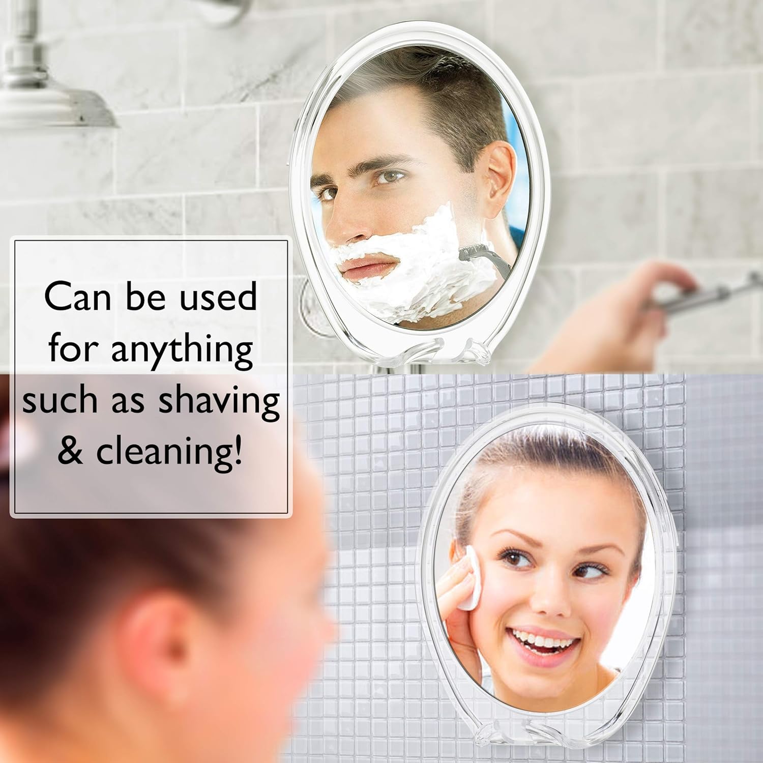 Ettori Espejo de ducha sin niebla para afeitar, con 4 succiones, espejo  antivaho para ducha, baño, tocador, bañera, soporte para maquinilla de  afeitar