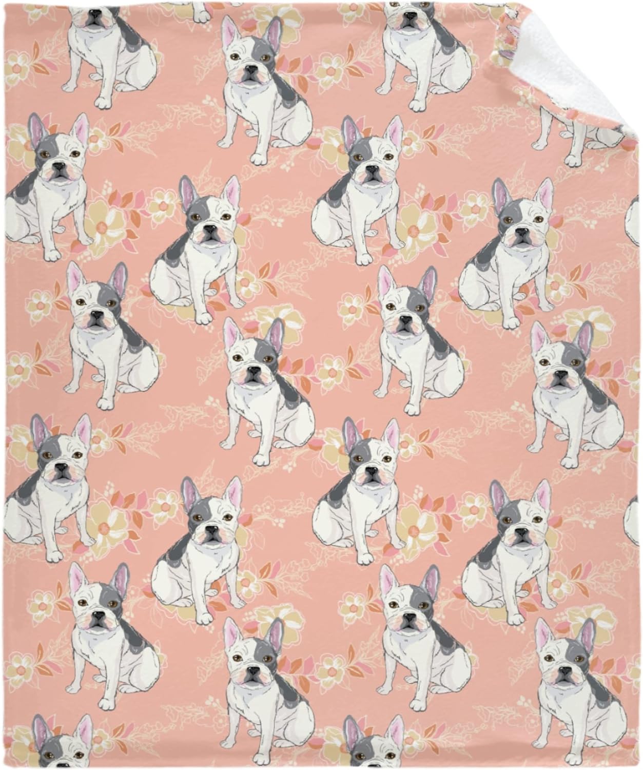 Boston Terrier Manta ligera de franela con diseño de flores de perro, manta de